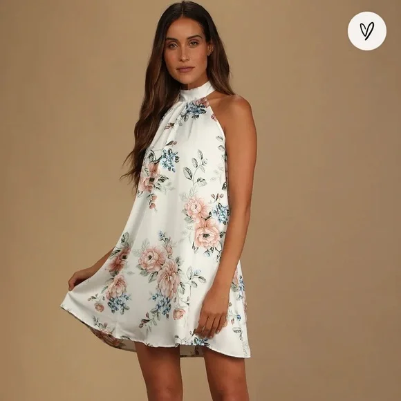 sachin and babi light blue dress Serene White Satin Halter Neck Mini Dress